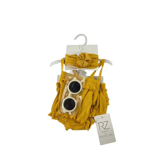 Rachel Zoe Baby Girl Romper Bib Sunglasses Set 0-3M Yellow NWT Outfit Set - Picture 6 of 9